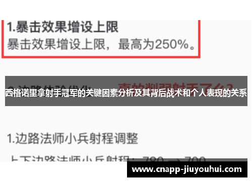 西格诺里拿射手冠军的关键因素分析及其背后战术和个人表现的关系